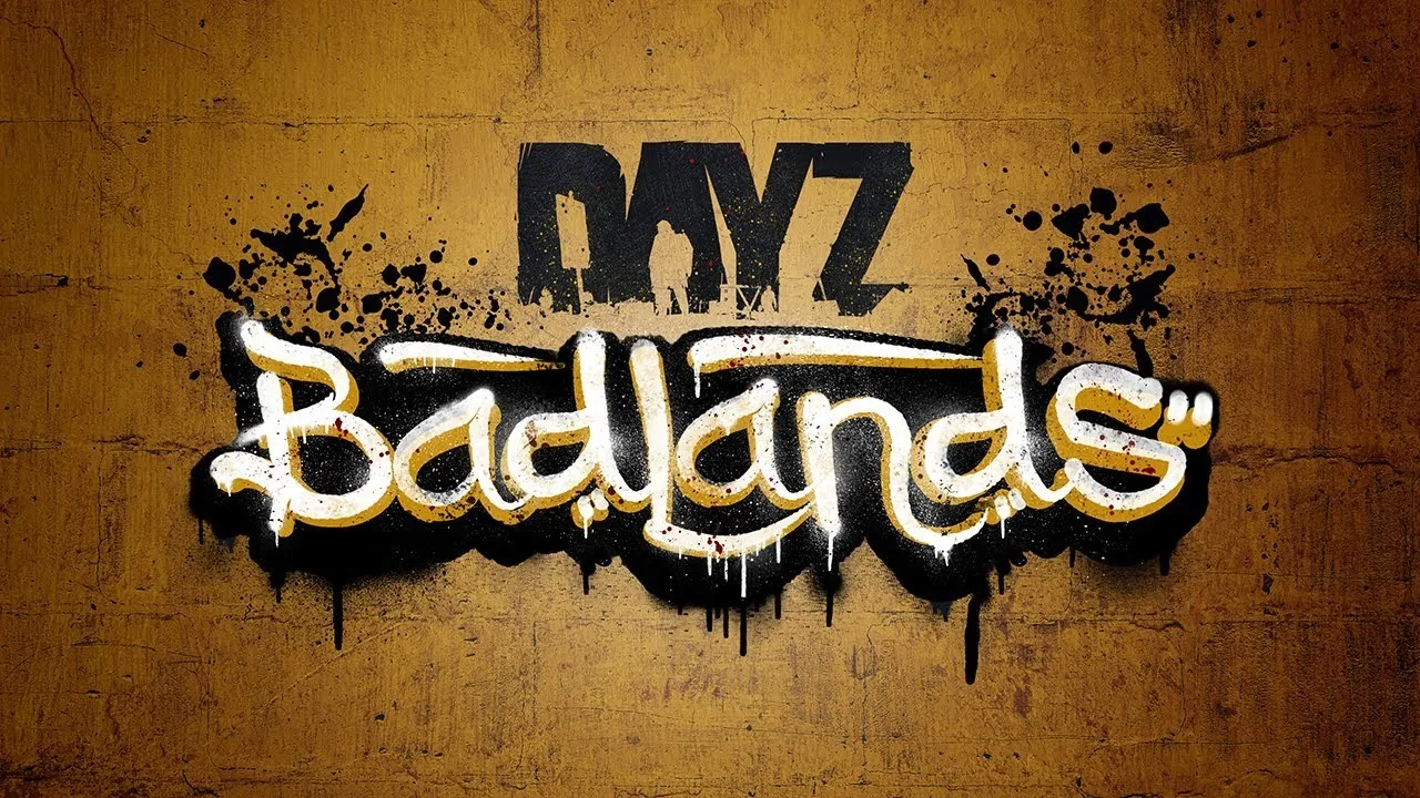 DayZ Badlands logo painted across a weathered golden concrete wall
